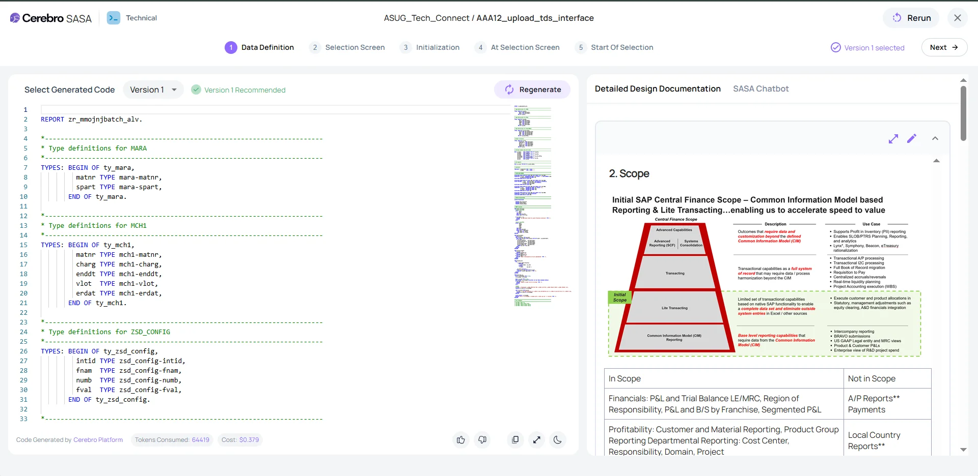 Screenshot of ABAP Code Generation - SASA AI-powered SAP automation feature